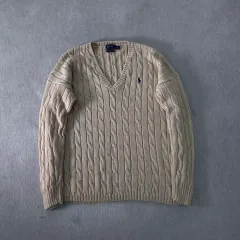 W 95 POLO RALPH LAUREN (ポロラルフローレン) ケーブル編み Vネック ニット