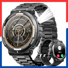 【即日発送】スマートウォッチ【2026革新モデル 軍用規格】Bluetooth通話 Line/メッセージ通知 懐中電灯付き 2種バンド付き アプリのGPS連動可能 100+運動モード 3ATM防水 300+文字盤自由設定 歩数計 腕時計 目覚まし時計 カメラ制