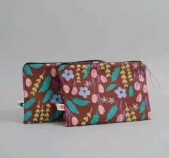 新品) ハンドメイド ブラウン フラワー ポーチ