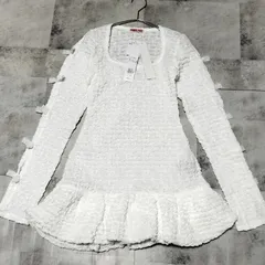 2023年製【未使用品】PAMEO POSE　Gathering Puff Mini Dress　FREEサイズ　ホワイト 白色　ミニワンピース　シャーリング　フリル　スリット　リボン　伸縮性のサムネイル