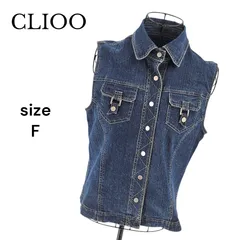 【美品】CLIOO ノースリーブデニムジャケット サイズフリー コットン ベスト レディース