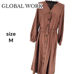 GLOBAL WORK グローバルワーク ロング丈シャツワンピース Vネック 長袖 ブラウン M フレア レディース