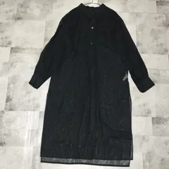【美品】HYKE ハイク　シアー コットン ロングワンピース　サイズ2 Мサイズ相当　ブラック 黒色　ハーフボタン　シャツワンピース　サイドスリット　透け感あり