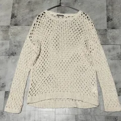 【美品】theory luxe　麻混 透かし編み クルーネックニット　サイド38 Mサイズ相当　アイボリー ベージュ　スプリング リネン　メッシュ　春夏　薄手　エレガンス