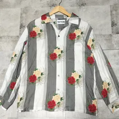 【美品】NEAT ALOHA　長袖 花柄 アロハシャツ　Мサイズ　グレー/ホワイト　レーヨン　オープンカラー　ストライプ　ニートアロハ