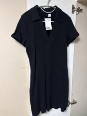 H&M ブラック カラーネック 半袖 Tシャツ L