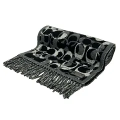 COACH(コーチ) マフラー - 黒×グレー×ライトグレー シグネチャー柄/フリンジ ウール、カシミヤ