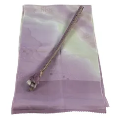 和装セット 優品 帯締め帯揚げ2点セット 道長取り 草花 ぼかし 薄紫 正絹 和装小物  【中古】