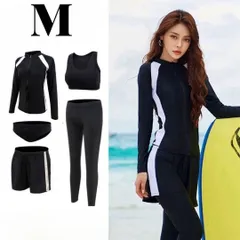 М 5点セット 水着レディース長袖ラッシュガード フィットネス 大きいサイズ