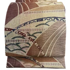 【美品】 袋帯 秀品 幾何学模様 赤茶 六通 正絹 【中古】