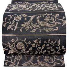 【美品】 袋帯 秀品 花唐草 鳥 墨色 六通 正絹 【中古】