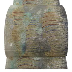 袋帯 秀品 鈴乃屋 箔散らし柄 霞 箔 青灰色 六通 正絹 【中古】