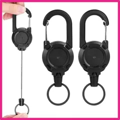 [MINBOOT] リールキーホルダー 金属ワイヤー カラビナ キーチェーン 伸びる ストラップ 頑丈 強力 最長伸縮60cm 落下防止 紛失防止 釣り登山最適