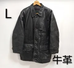 ks94◆カーコート  vintage  Lサイズ レザージャケット  牛革 メンズ ブラック 腰ひも有り 馴染み感有り ゆったりタイプ