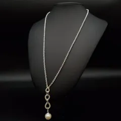 NINA RICCI ニナリッチ ロングネックレス ペンダント ラインストーン フェイクパール シルバーカラー 上品 縦ライン エレガンス ギフト プレゼント 贈り物