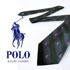 【人気】Polo Ralph Lauren 菱屋製 ネクタイ 緑×紺 レジメンタルストライプ ポニー刺繍 シルク100%
