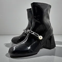 【未使用】 ミュウミュウ ヒール ブーツ 23 相当 ブラック パテントレザー