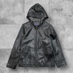 美品 OLD GAP ラムレザー パーカー ジップ S ブラック 紺タグ 90s