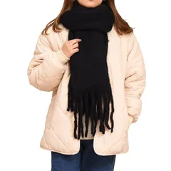 【新品】 [Teddy] 大判ストール レディース マフラー フリンジ 防寒対策 柔らかい ふわふわ 秋冬 stole052 (ブラック) 1