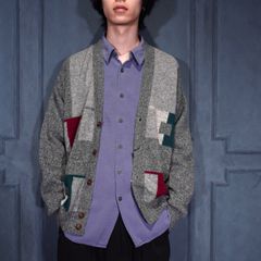 EU VINTAGE arslanli PATTERNED DESIGN VERGIN WOOL KNIT CARDIGAN/ヨーロッパ古着柄デザインヴァージンウールニットカーディガン