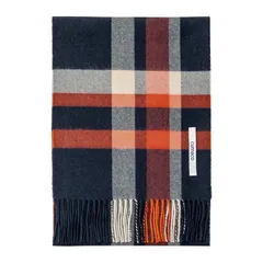 【新品】 [cumaco] 10.オレンジネイビー カシミヤ 100% マフラー チェック チェック柄 レディース メンズ ユニセックス 大判 厚手 ストール ブランド ギフト プレゼント 橙色 紺 C-B0011B-3093 0