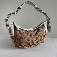 y2k Coach Ivory Suede Leather Brown Signature Soho Hobo Shoulder Bag Vintage