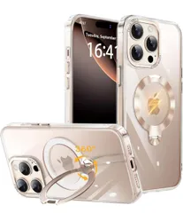 ★iPhone 14 Pro 用 ケース 透明 CDリング 【多機能 360°回転スタンド】【横縦両立・角度自由調整】搭載MagSafe対応 ワイヤレス充電対応 米軍MIL規格 耐衝撃 防指紋 黄変防止 レンズ保護 三眼 いphone14Pro （ゴールド）