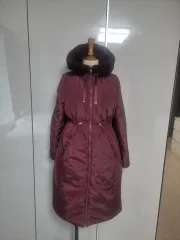 Christina&Co フード ロング コート バーガンディ/フェイクファー/リバーシブル