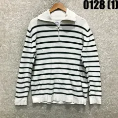 ZARA 白黒 ストライプ ハーフネック ニット L