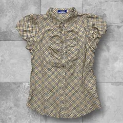美品 バーバリーブルーレーベル ブラウス 38 ノバチェック フリル ギャザー