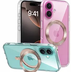 ★iPhone 16 用 ケース MagSafe対応 CDリング 360°回転スタンド 縦横両対応 いphone16 クリアケース Gunwon スマホケース 米軍規格 耐衝撃 耐久性 黄変防止 超強磁力 ワイヤレス充電 6.1インチ 「クリア」