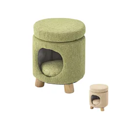 ペットハウススツール スツール ペットハウス ペットベット 犬 猫 ペット クッション付き 脚付き 天然木 かわいい 収納 ラウンド ペット