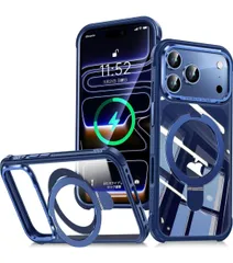 ★Bluoocase iPhone 17 Pro 用 ケース MagSafe対応 横縦両立・角度自由調整 クリア 黄変防止/指紋防止/滑り止めエッジ いphone17pro ケース 耐衝撃 高耐久性 レンズ保護 ワイヤレス充電対応 透明 （ブルー）