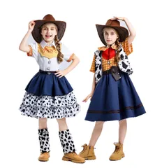 キッズ ハロウィン 衣装 子供 カウガール コスプレ ジェシー風 可愛い 女の子 帽子 カウボーイ セット ワンピース ベルト イベント [Martosa] 発表会 学園祭 文化祭 Halloween