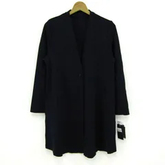 ノアジェ ノーカラージャケット 未使用 ストレッチ アウター 日本製 レディース Lサイズ ネイビー noa-ge