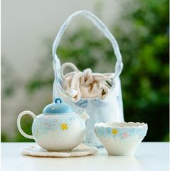 中国茶器 急須 湯呑み 極素岩礦白 手描き金彩桜柄 ポータブルティー