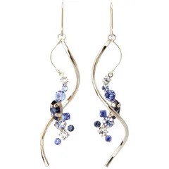 LOKUMI ピアス 日本製 プレシオサ クリスタル 金属アレルギー対応 フック フックピアス ビジュー 大振り スイング レディース シンプル 人気 揺れる ギフト プレゼント (K24ゴールド×ブルー)