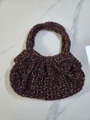 ハンドメイド手編み風パープル+ゴールドパルサートートバッグ手提げバッグ