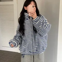 ストライプ ボア シープスキン ジップアップ ジャケット