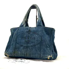 気負わず持てる✨　PRADA　カナパ トートバッグ デニム 三角ロゴ ゴールド金具 A4収納可　ブルー
