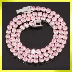 テニスチェーン ピンク リンクチェーン ネックレス ステンレス ジルコニア CZダイヤモンド クリスチャンジュエリー ブリンブリン ギラギラ ストリート ヒップホップ レディース メンズ ユニセックス 40cm 4mm 新品未使用品