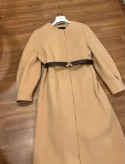 ランバンコレクション ウールカシミア ノーカラー ベルト付き コート