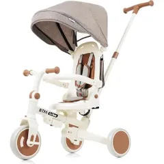 BTM 子供用三輪車 折りたたみカバー ベビーカー 手押し棒付き 7in1 バイク 安全ベルト 三輪車のりもの 1歳 2歳 4歳 超軽量 座面回