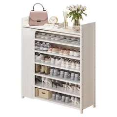 新品 シューズラック 折り畳み スリム 靴箱 カーテン付き 靴ラック 棚 おしゃれ 北欧 省スペース 大容量 玄関収納 (7段 幅90cm)