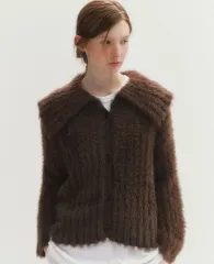 マリ・クレール セーラー ヘアリー ゴージ カーディガン ブラウン