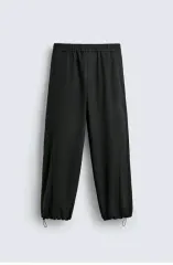 34) ザラ テクスチャー リラックスフィット パンツ ブラック 4514 300