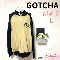 ★訳あり★ 右胸に落ちない同色系のシミあり GOTCHA メンズ パーカー ベージュ 袖に模様入り 左胸にプリント ポケットあり 綿100% L