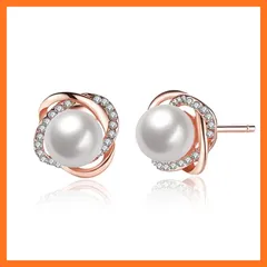 【新品】 Rockyu ジュエリー ブランド 人気 ピンクゴールド スターピアス パール レディース 結婚式 おしゃれ キュービック ファッション アクセサリー (ピンクゴールド)