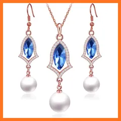 【新品】 MIKAMU イヤリング レディース パール 真珠 大粒 揺れる ネックレス ピアス セット 18金RGP ジルコニア レディース ネックレス イヤリング 3点セット (ピンクゴールドブルー) 1