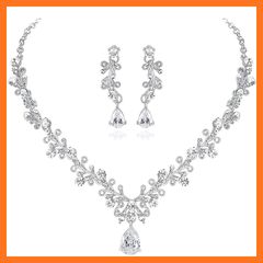 [Brand New] mecresh Necklace and Earrings Set for Women, High-Quality Cubic Zirconia, Wedding Jewelry Set, Women's Accessories, Wedding, Reception, Party, with Case, 1